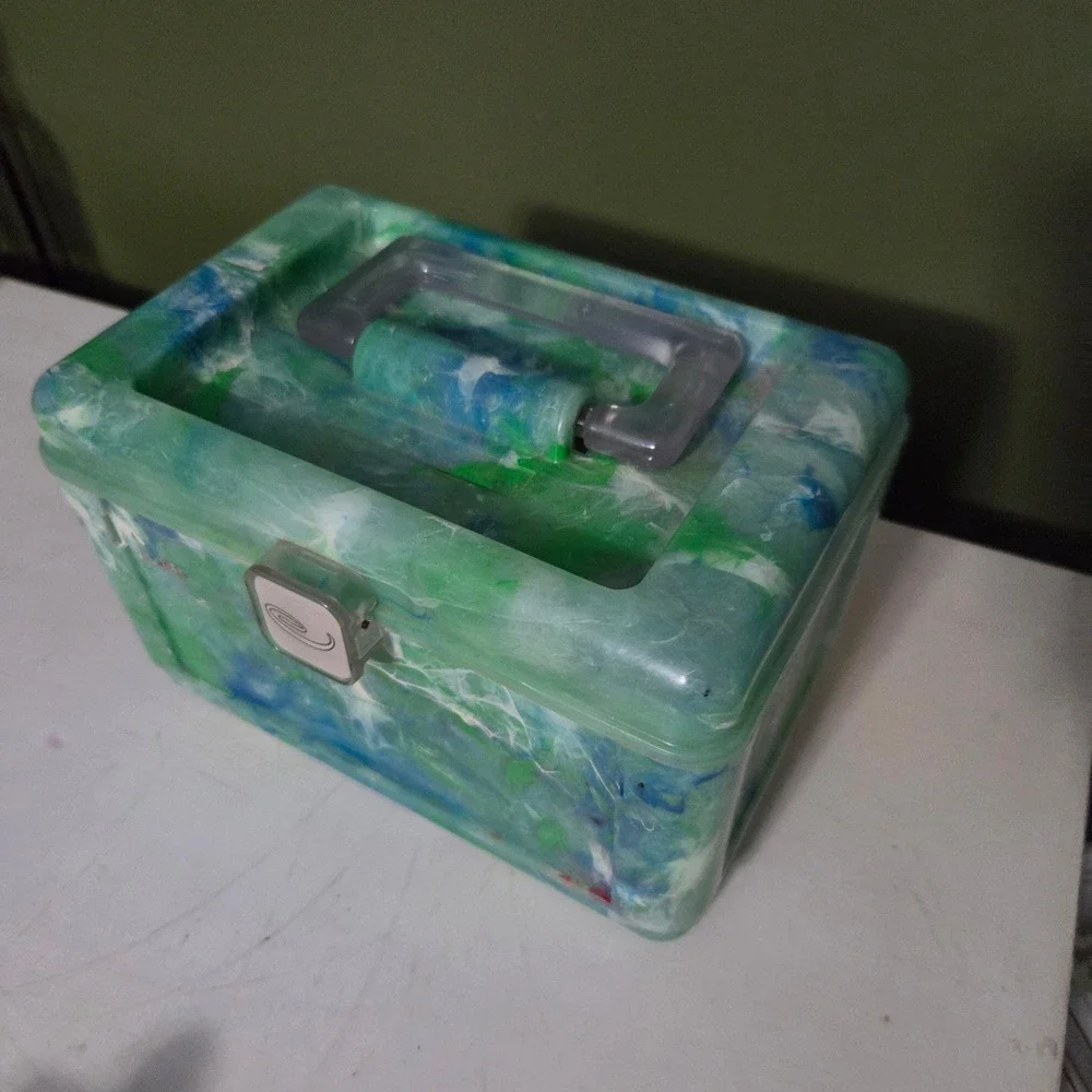 Caboodle Vintage Green Blue Marble Makeup Organizer Mirror Case